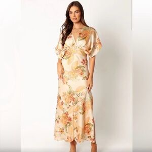 Satin Golden Caramel Tone Maxi Dress